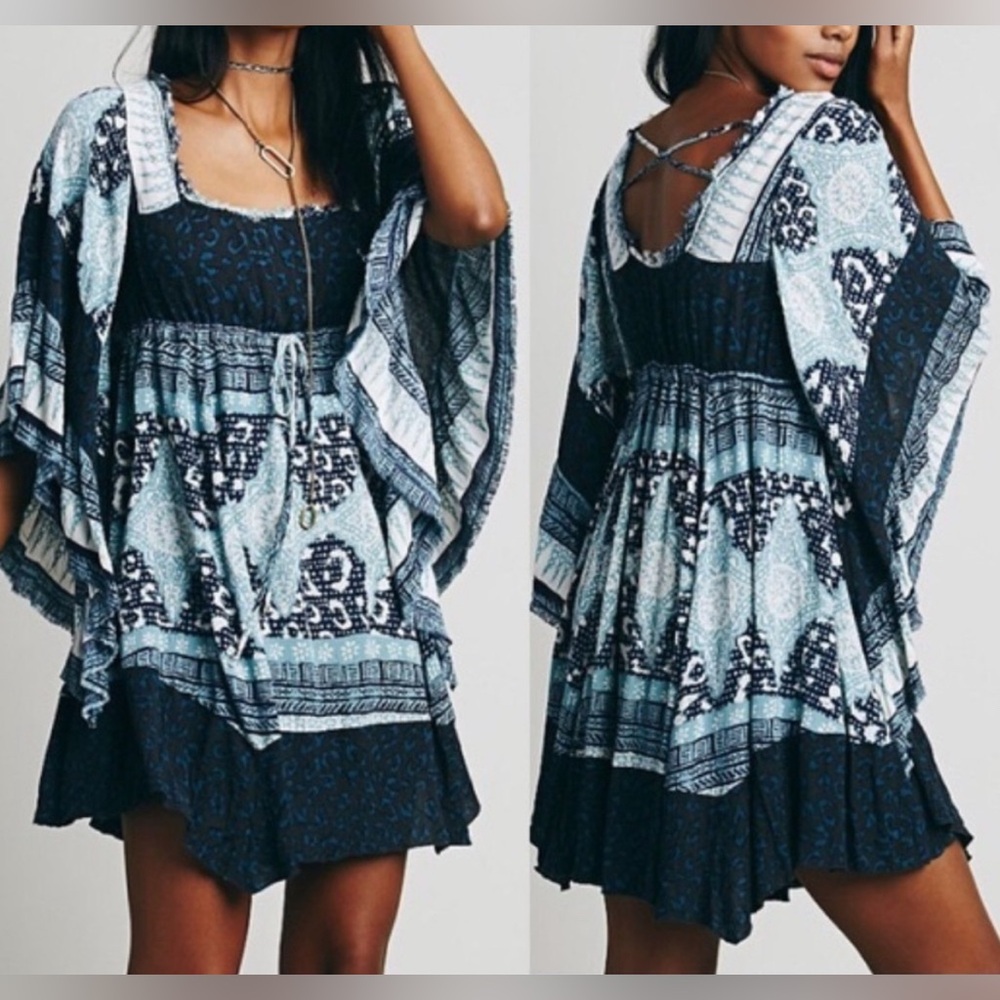**Free People Heart of Gold Dress — Indigo Combo — XS NWT 💙✨**